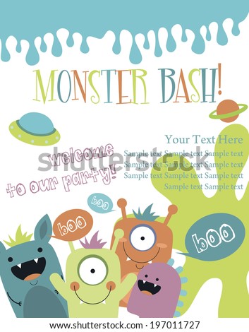 monster party card design. vector illustration
