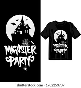 Monster party. Halloween 2020 t-shirt design template. Happy Halloween t-shirt design template easy to print all-purpose for man, women, and children