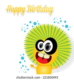 monster party happy birthday card design template. vector illustration