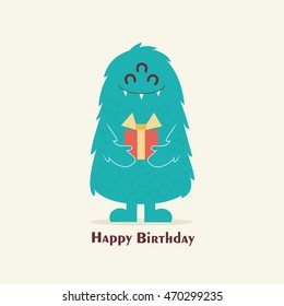 Monster party. Happy birthday greeting card. Vector illustration.