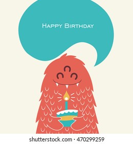 Monster party. Happy birthday greeting card. Vector illustration.