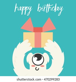 Monster party. Happy birthday greeting card. Vector illustration.
