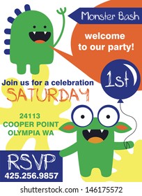 monster party invitation card design. vector illustration