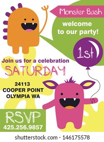 monster party invitation card design. vector illustration