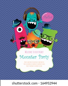 Monster Party Invitation Card Design. Vector Illustration