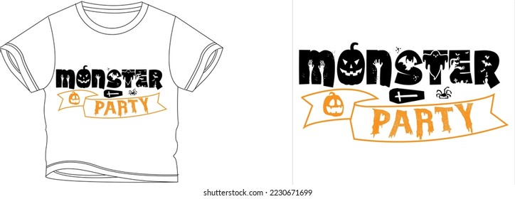 Monster Party t-shirt design background color is a white and t-shirt color is a white beautiful color and beautiful design