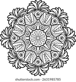 monster pattern mandala art isolated on a white background