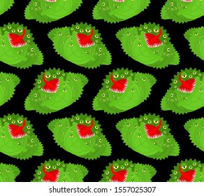 Сabbage monster pattern seamless. Angry Vegetable with teeth background. Hungry Alien Food. vector texture
