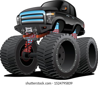 Monster Pickup Truck Cartoon Isolated Vector Illustration