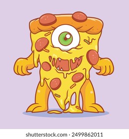 monster pizza cheese sausage mozzarella melted Vector mascot Illustration food Isolated