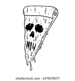 Monster Pizza Slice With Horror Face by Using Sketch or Hand Drawn Style