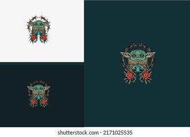 monster planet and flower vector flat design