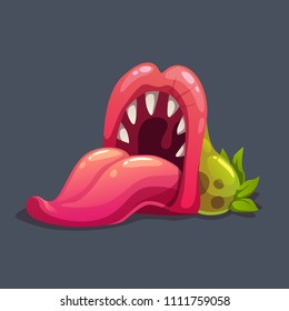 Monster plant illustration. Vector fantasy scary flower icon.