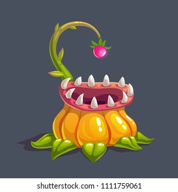 Monster plant illustration. Vector fantasy scary flower icon.