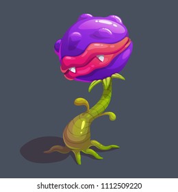 Monster plant illustration. Vector fantasy scary flower icon.