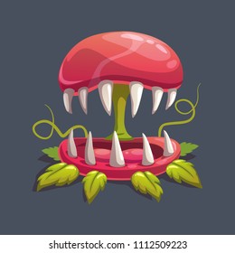 Monster plant illustration. Vector fantasy scary flower icon.