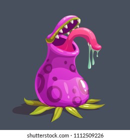 Monster plant illustration. Vector fantasy scary flower icon.