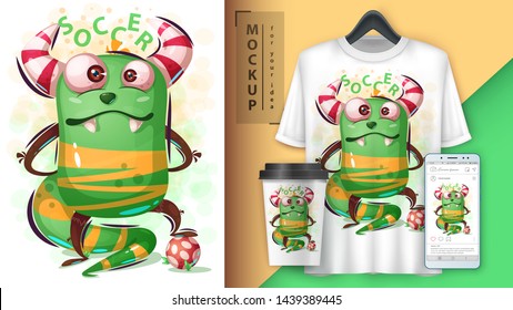 Monster play soccer - mockup for your idea. Vector eps 10
