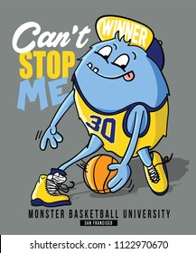 monster playing basketball vector design