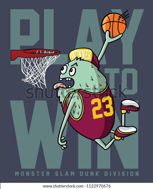 monstruos jugando al diseño de vectores de baloncesto