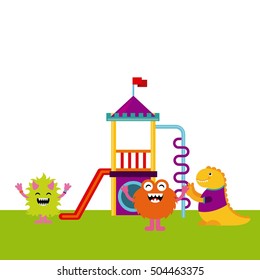 monster playing in playground vector illustration design