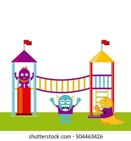 monster playing in playground vector illustration design