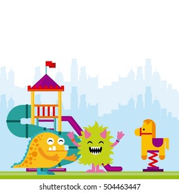 monster playing in playground vector illustration design