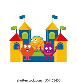 monster playing in playground vector illustration design