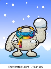monster is  playing snowball