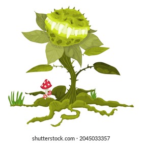 monster predator plant green character halloween. vector stock flat