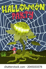 monster predator plant halloween poster october. vector stock flat