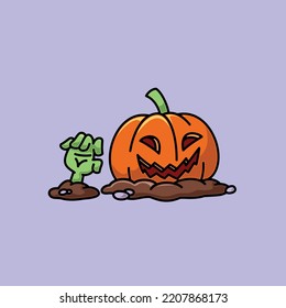 Monster pumpkin for halloween party, Cartoon mascot in flat design style	
