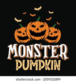 Monster Pumpkin Halloween SVG T-shirt Design. Make your Halloween party with a new creative design.