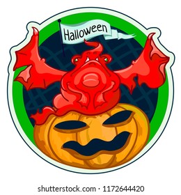 Monster with pumpkin for Halloween-red 
