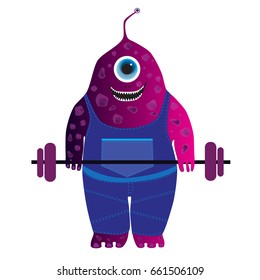 Monster purple on white background with two eyes, vector illustration
