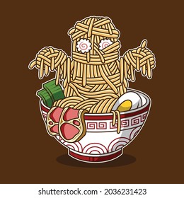 Monster ramen cartoon illustration The Concept of Isolated Technology. Flat Cartoon Style Suitable for Landing Web Pages, Banners, Flyers, Stickers, Cards