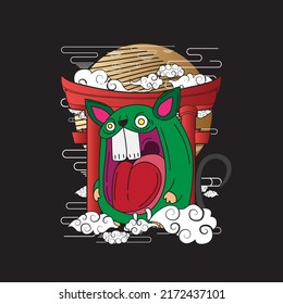 monster rat illustration with japanese style background