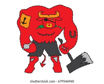 monster red bull vector cartoon illustration, t shirt design for kids