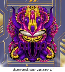 Monster robot head illustration, perfect for design of t-shirts, stickers, merchandise, etc.
