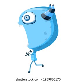 Monster running vector illustion.Cute cartoon monster funny and scary character.