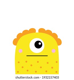 Monster sad face head icon. Happy Halloween. Eyes, fang tooth. Cute cartoon boo spooky character. Kawaii funny baby. Yellow silhouette. Flat design. White background Vector illustration
