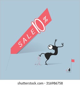 Monster and Sale banner. 10% Sale. Vector. 