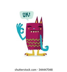 monster say it is okay, cute character, monster cartoon, flat illustration