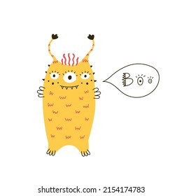 Monster says boo cute cartoon character in scandinavian style