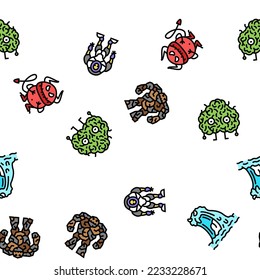 Monster Scary Fantasy Characters Vector Seamless Pattern Thin Line Illustration