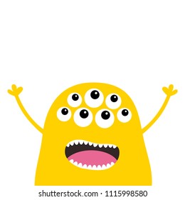 Monster scary screaming face head icon. Eyes, fang tooth, tongue, hands up. Cute cartoon boo spooky character Yellow silhouette. Kawaii funny baby. Happy Halloween. Flat design White background Vector