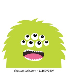 Monster scary screaming face head icon. Eyes, fang tooth. Cute cartoon boo spooky character. Green silhouette. Kawaii funny baby. Happy Halloween. Flat design. White background Vector illustration