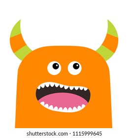 Monster scary screaming face head icon. Eyes, horns, fang tooth. Cute cartoon boo spooky character. Orange silhouette. Kawaii funny baby. Happy Halloween. Flat design. White background. Vector