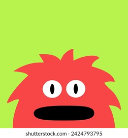 Monster scary surprised face head icon. Red fur color. Cute cartoon boo spooky character. Kawaii funny baby. Happy Halloween. Flat design. Green background. Isolated. Vector illustration