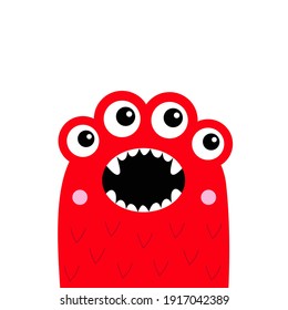 Monster screaming face head icon. Happy Halloween. Eyes, fang tooth. Cute cartoon boo spooky character. Kawaii funny baby. Red silhouette. Flat design. White background. Vector illustration